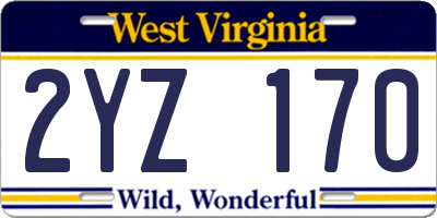 WV license plate 2YZ170