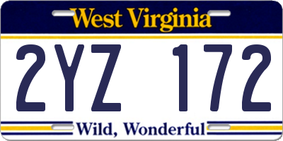 WV license plate 2YZ172