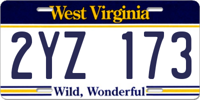 WV license plate 2YZ173