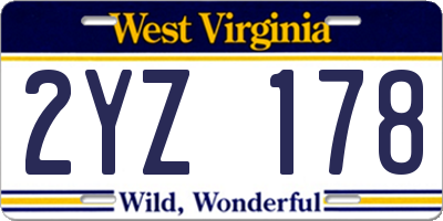 WV license plate 2YZ178