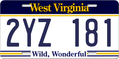 WV license plate 2YZ181