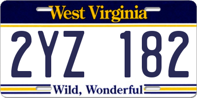 WV license plate 2YZ182
