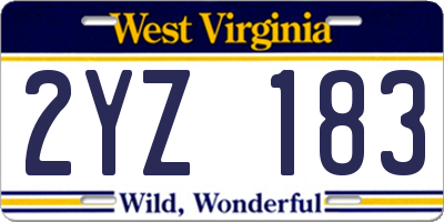 WV license plate 2YZ183