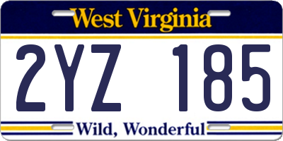 WV license plate 2YZ185