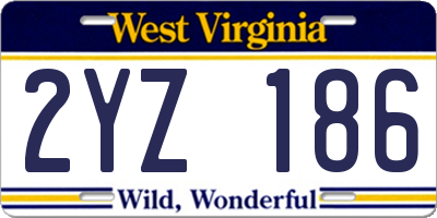WV license plate 2YZ186