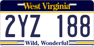 WV license plate 2YZ188