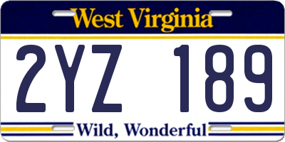 WV license plate 2YZ189