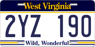 WV license plate 2YZ190