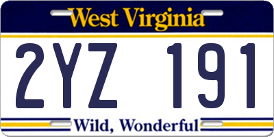 WV license plate 2YZ191