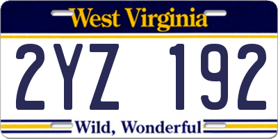 WV license plate 2YZ192