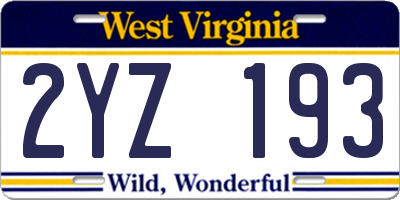 WV license plate 2YZ193