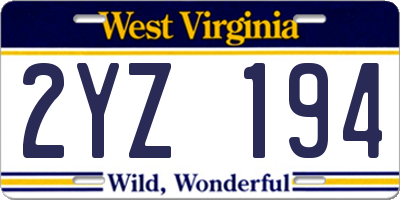 WV license plate 2YZ194