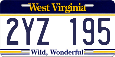WV license plate 2YZ195