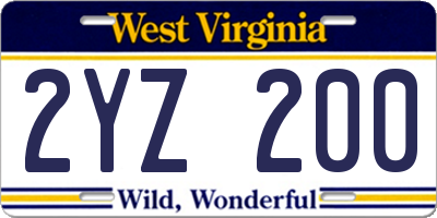 WV license plate 2YZ200