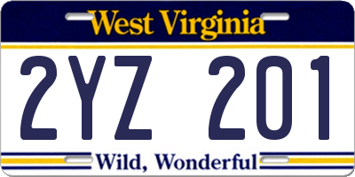 WV license plate 2YZ201