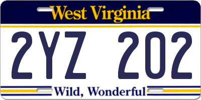 WV license plate 2YZ202