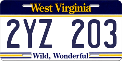 WV license plate 2YZ203