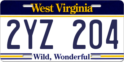 WV license plate 2YZ204