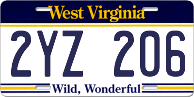 WV license plate 2YZ206