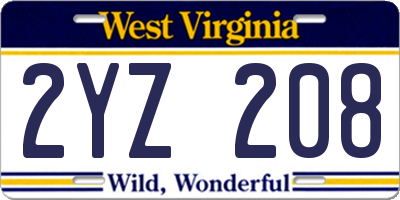 WV license plate 2YZ208
