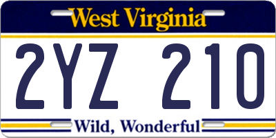 WV license plate 2YZ210