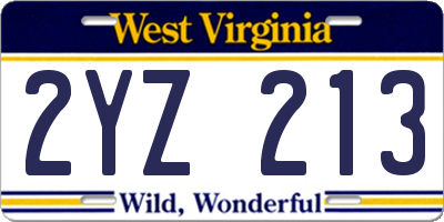WV license plate 2YZ213