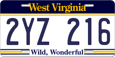WV license plate 2YZ216