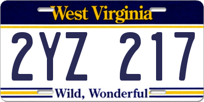 WV license plate 2YZ217