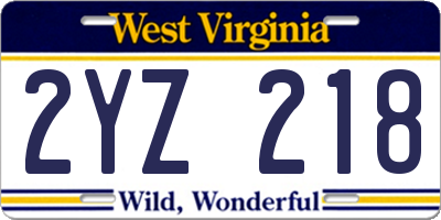 WV license plate 2YZ218