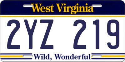 WV license plate 2YZ219