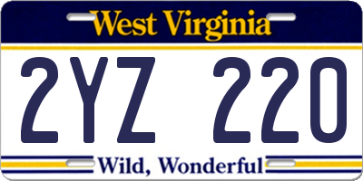 WV license plate 2YZ220