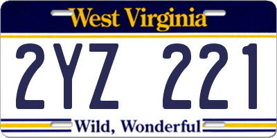 WV license plate 2YZ221
