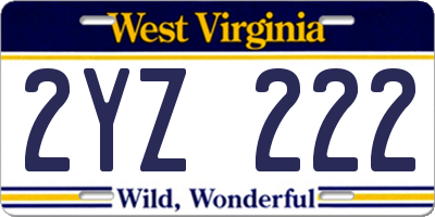 WV license plate 2YZ222