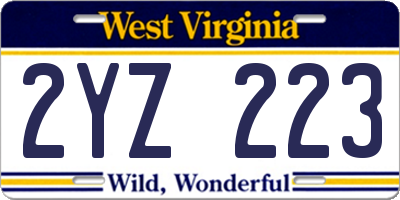 WV license plate 2YZ223