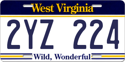 WV license plate 2YZ224