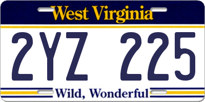 WV license plate 2YZ225