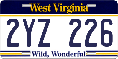 WV license plate 2YZ226