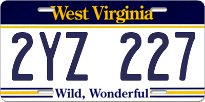 WV license plate 2YZ227