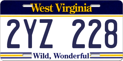 WV license plate 2YZ228
