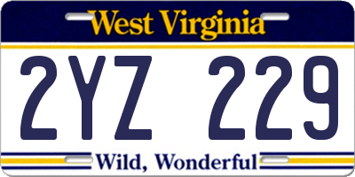 WV license plate 2YZ229