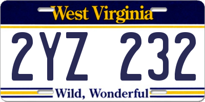 WV license plate 2YZ232