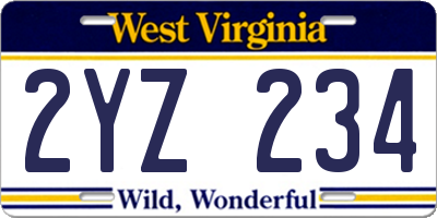 WV license plate 2YZ234