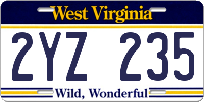 WV license plate 2YZ235