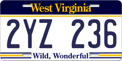 WV license plate 2YZ236