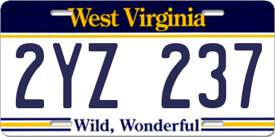 WV license plate 2YZ237
