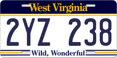 WV license plate 2YZ238