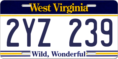 WV license plate 2YZ239