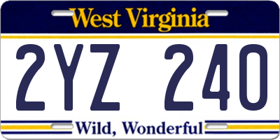 WV license plate 2YZ240