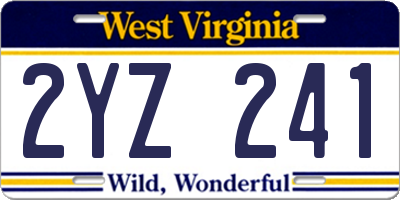 WV license plate 2YZ241