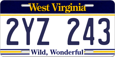 WV license plate 2YZ243